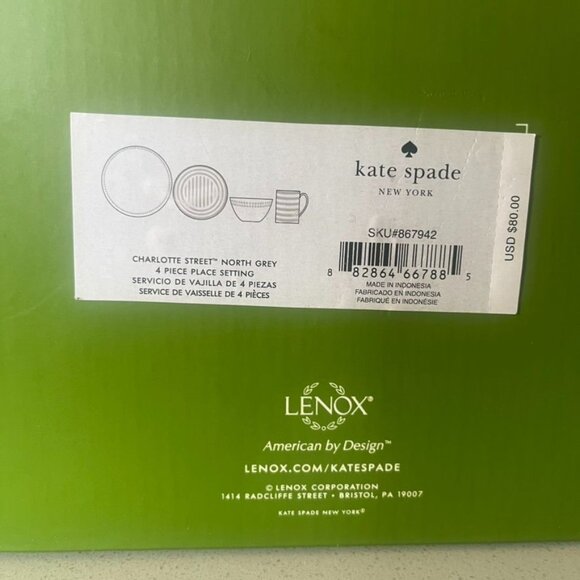 Kate Spade/Lenox Charlotte Street North Grey 4pc Setting Stripes Dots Mix Match - Picture 6 of 9